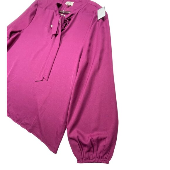 Women's Fuchsia / Wine Blouse - Long Sleeve Tie-Neck By Tres Jolie XL NWT - Picture 3 of 7